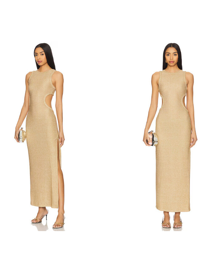 Devon Windsor Maxine Dress Marigold Knit Cut Out Maxi Gown Size S Nwt $345msrp